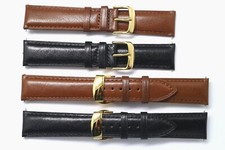 20mm Black or Brown Smooth Genuine Leather Watch Band Strap Gold Tone Buckle