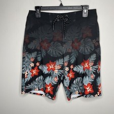 AMERICAN EAGLE Shorts Men Small Board Unlined Black Tropical Print Swim Trunks
