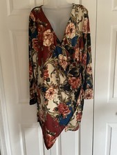 Ladies Iris Plus 3XL Faux Wrap Dress Knee Length Multi Color