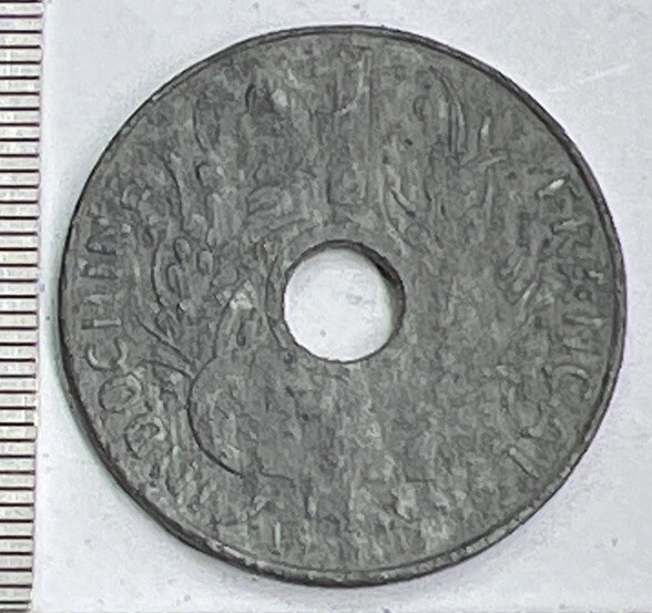 French Indo-China 1941 1 Centime Zinc Coin - Worn. Free Shipping V22.Q8 - Image 3 of 4