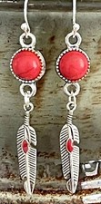Boho Chic Silver and Red Feather Earrings. Western. Country. Free Spirit