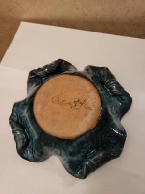 Coiled Ceramic Dish Blue/Green Gold Trim