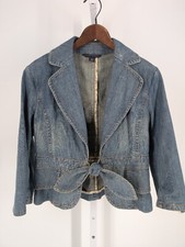 Banana Republic Vintage Y2K SS0 2005 Tie Bow Denim Jacket Boho Hippie 34"