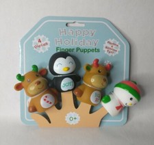 Happy Holiday 4 Piece Christmas Finger Puppets Reindeer Snowman Penguin