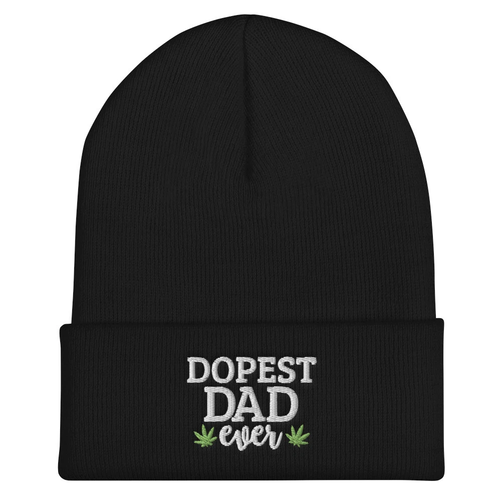 Dopest Dad Ever Embroidered Beanie Hat - Smoke Marijuana Cannabis Weed Beanie