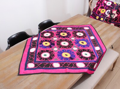 Suzani Uzbek Embroidered Table Cover 3.64' x 3.67' VINTAGE FAST Shipment 15612