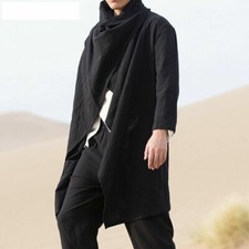 Herren Gothic Kapuzenmantel Mantel Lang Cardigan Umhang Punk Trenchcoat Wolle
