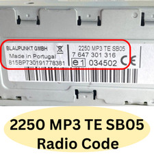 Fiat Qubo Citroen Peugeot 2250 MP3 TE SB05 Blaupunkt BOSCH codice radio sblocco