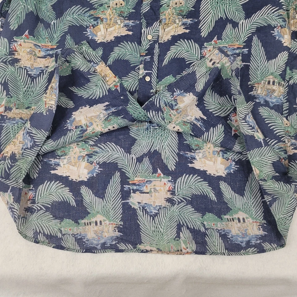 Vintage Hawaiian Shirt Men Fits XL Blue Floral Graphic Button Up 90s Linen Relax - Image 3 of 4