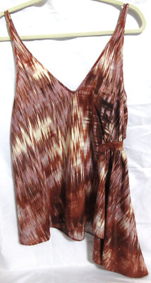Elizabeth and James V Neck Tank Top Womens Brown SZ L Asymetrical Hem Silk NWT