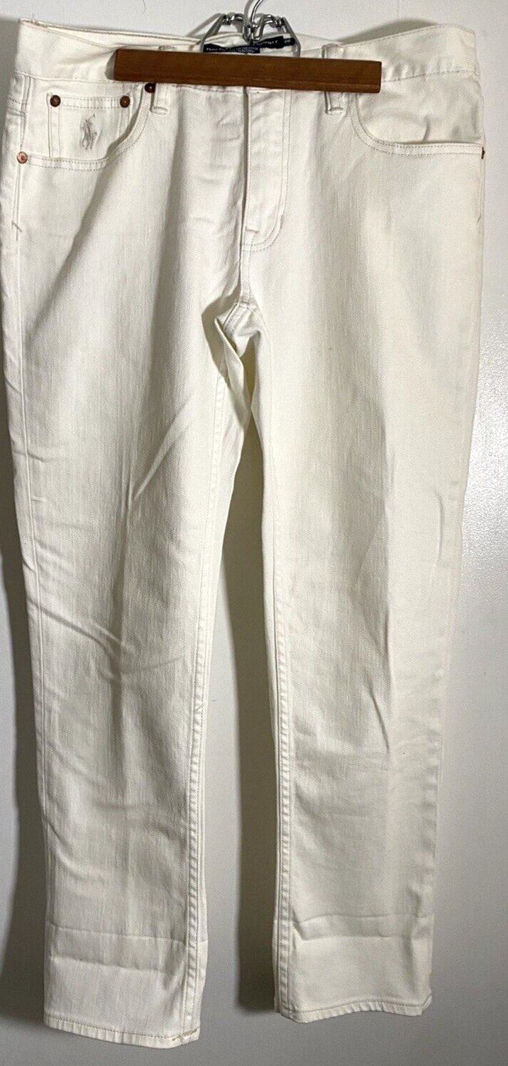 Ralph Lauren Sport Jeans Donna Taglia 28 Bianco Dritto Sliver Pony Polo Elasticizzato
