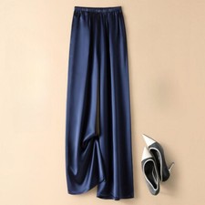 Satin Kunstseide Damen Hose Pants High Waist Freizeit Formell Seidig Weich