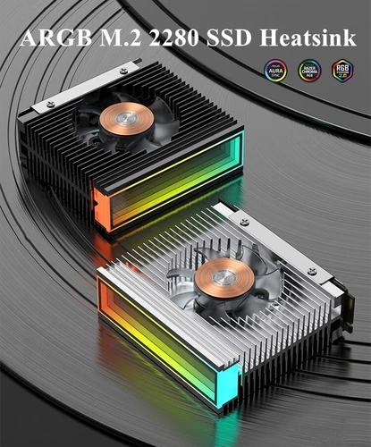 ARGB M.2 2280 SSD Heatsink Aluminum Alloy M2 SSD Radiator With 50MM PWM Dual Fan