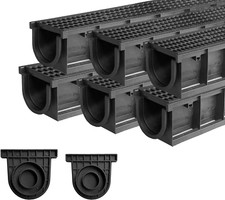 Deep Profile HDPE Trench Drain-39.4Lx6.1Wx5.5H In. Channel Drain with Grates,6 P