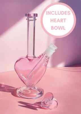 THICK Premium 9'' Heart Bong Glass Water Pipe Bubbler Beaker PINK Hookah*USA*