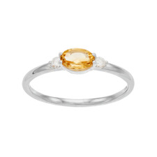 1ct Lab-Created Yellow Citrine Birthday Ring Solitaire Trilogy White Gold Plated