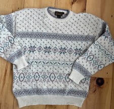 Vintage Eddie Bauer Sweater Womens L Nordic Fair Isle Wool Pullover Snowflakes