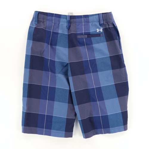 Under Armour Adjustable Waist Polyester Twill Golf Shorts Blue Plaid Kids L - Picture 4 of 7