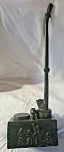 Chinese bronze pipe decorated in relief with figures 43 cm