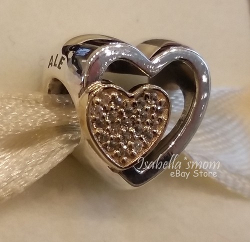 Unido Juntos Original Pandora Plata / 14K Oro Valentín Corazones Charm 791806CZ eBay