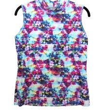 Athleta Rash Guard Womens Small Blue Floral Colorful Sleeveless Top Swim Beach