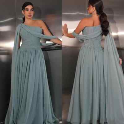 Elegant Chiffon Sequined Pleat A-line One-shoulder Long Dresses Party  Sparkle