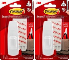 Command Large Utility Hook, Pack of 2 Hook and 2 Adhesive Strips, White - Damage 5.13 per strip