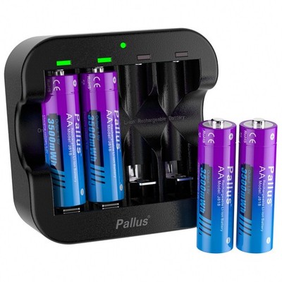 Pallus AA Batterien 4er 3500mWh 1,5v Li-Ion AA Akkus Wiederaufladbar & Ladegerät
