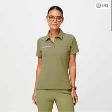 NWT Figs Slim Technical Pique Short Sleeve Scrub Polo Green