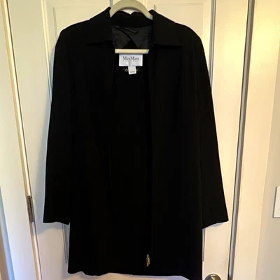 Max Mara Cucito a Mano Black Mid-Length Zip Lined Collared Coat Women's 2