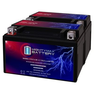 Mighty Max 2 Pack - YTX7A-BS Battery for Yamaha YJ125T Vino 125CC (2004-2009)