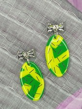 Glitzernde Statement-Ohrringe in Gelb-Grün mit Schleife & 925 Stecker   DIY