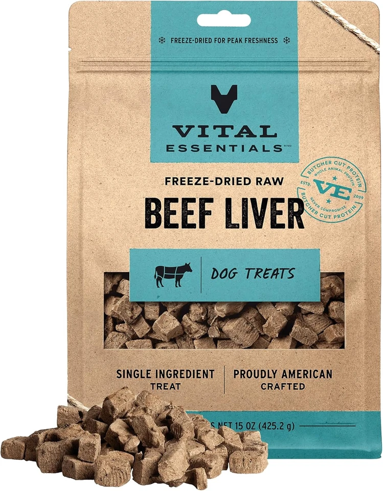 CARNIVORE MEAT COMPANY Vital Essentials Single Ingredient Beef Liver Dog Treats, 15 Oz | Freeze-Dried R