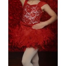 Sparkly Red Weissman Dance Costume  Feather  Tulle Skirts  Bow   
