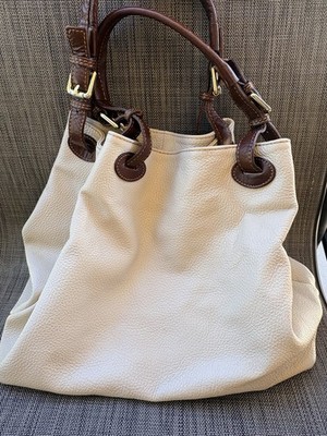 Diva's Bag Pebbled Tote Beige Brown Gold Hardware Lined Inner Pockets