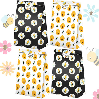 Bumble Bee Goodie Bags-24 Pcs Honey Bee Party Candy Favor Bags with Stickers, Ho