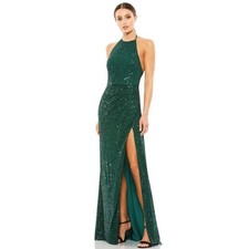 Mac Duggal 26622 Sequined Halter Neck Emerald Green Gown, NEW, Size 10 MSRP 398