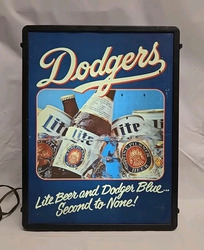 Vintage Los Angeles Dodgers x Miller Lite Beer Lighted Sign From 1984 15" x 20"
