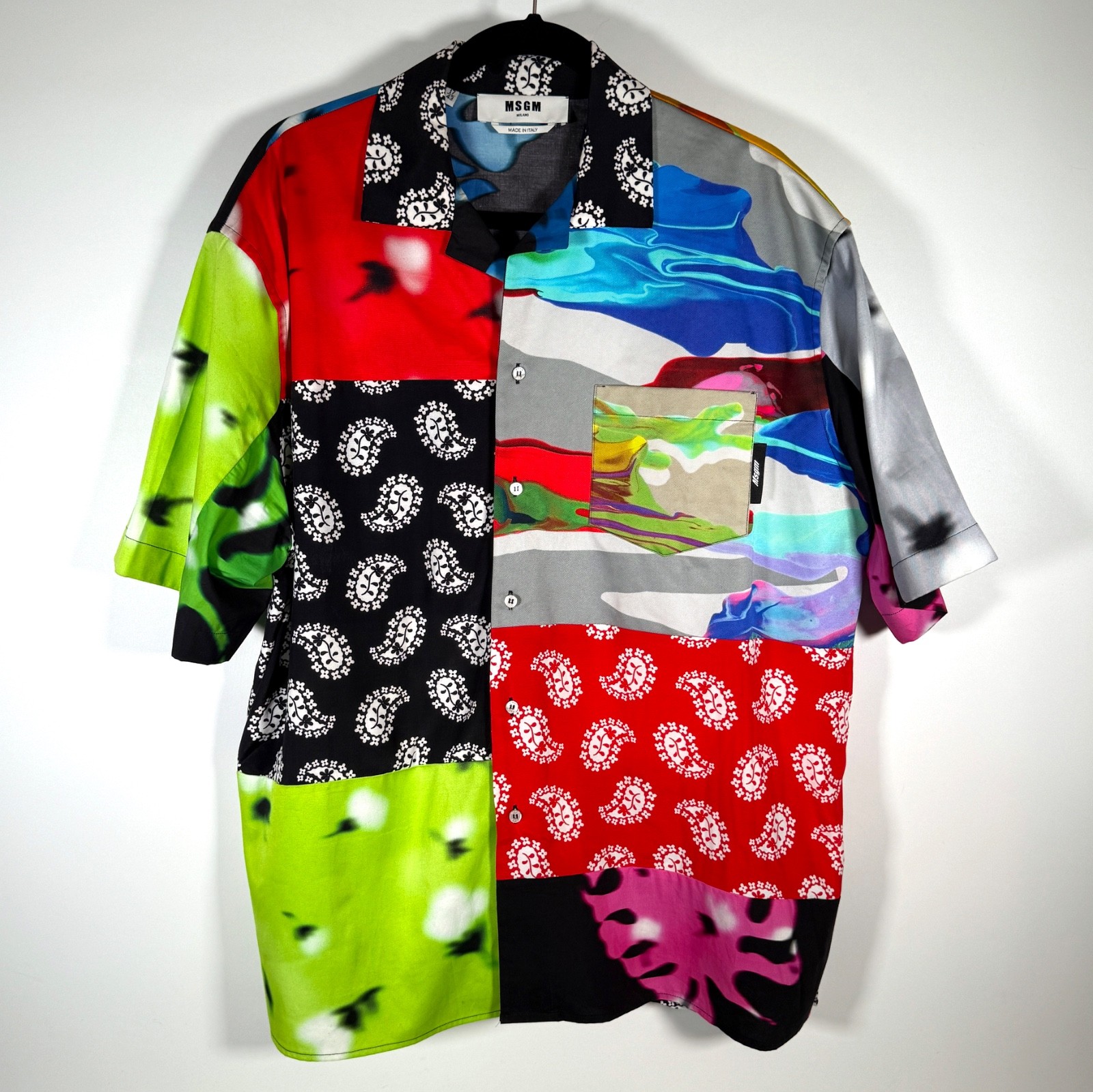 MSGM Patchwork Multicolor Oversized Button-Up Shi… - image 1