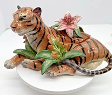 Fritz & Floyd Exotic Jungle Tiger Lidded Trinket Box EUC!! Unique Beautiful