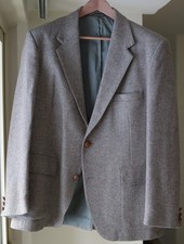 Vintage Blazer Jacket Mens 44R Tweed Twill Jacket Sport Coat Light Grey Blue