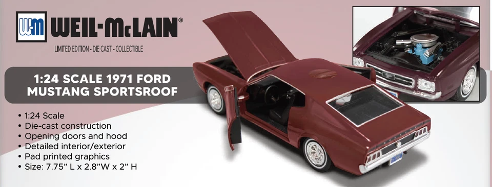 Crown Premium 1:24 1971 Mustang SportsRoof Die-Cast Weil-McLain nuevo en caja Foto 3 de 4