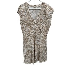 LOFT Women's Size 12 Beige Paisley Floral Knee-Length Dress Short Sleeve AK97