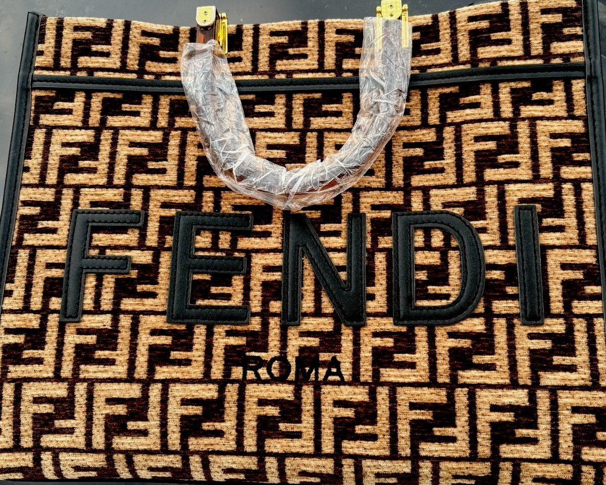 Fendi Roma Logo Tote Bag Brown Black Top Handle with Brand Card | eBay