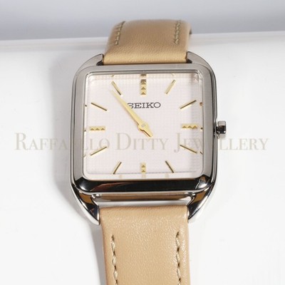 SEIKO Women Watch Quartz Rectangular Cream Dial Gold Light Brown
