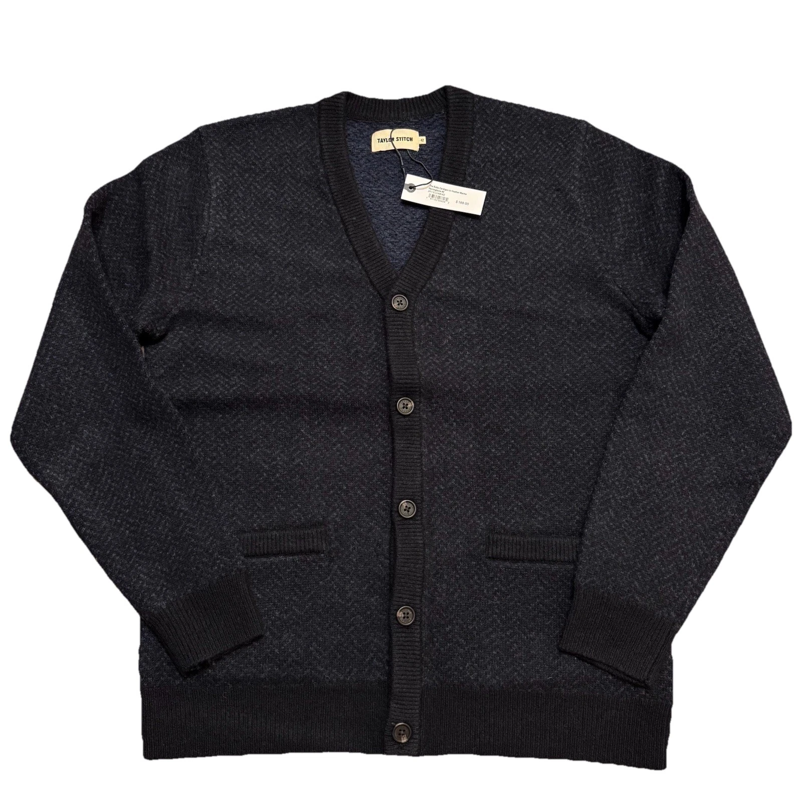 Taylor Stitch Eddy Cardigan 100% Merino Wool Heather Marine Herringbone 42 New
