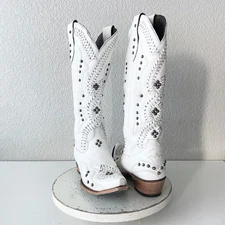 Lane COSSETTE Womens White Cowboy Boots 11 Western Cowgirl Mid Calf Pointed Toe