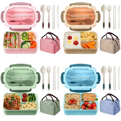 4 Pcs Large Bento Lunch Box for Adults with Bags 40oz 3 Compartment Leakproof...