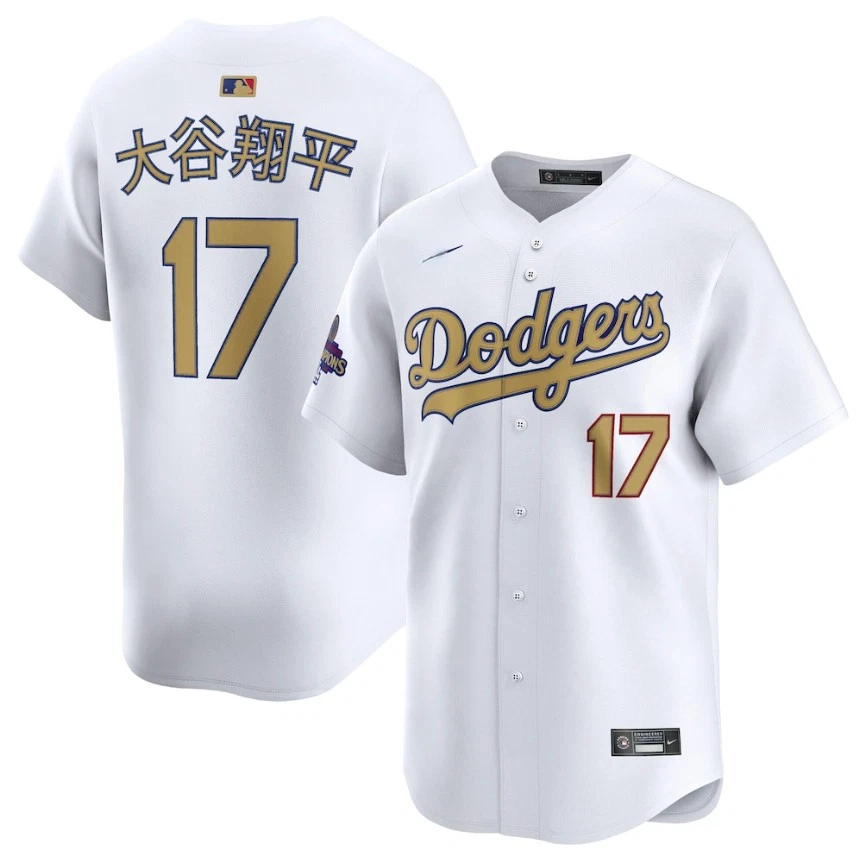 Men's Dodgers White 2025 Gold Collection  Jersey