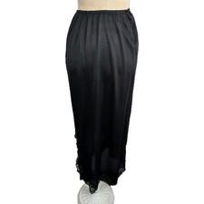 Kayser Vtg Black Long Half Slip Size S Side Slit Lace Trim Made In USA Lingerie